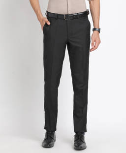 Turtle - Men Poly Viscose Black Solid Slim Fit Formal Trouser