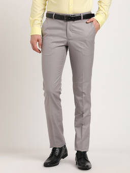 Turtle - Men Poly Viscose Solid Slim Fit Grey Formal Trouser