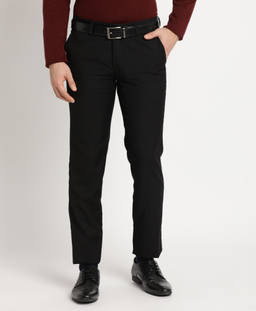 Turtle - Men Terry Rayon Black Solid Slim Fit Formal Trouser