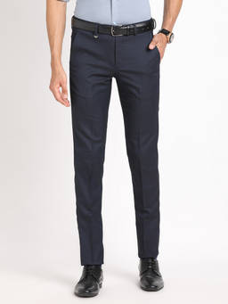 Turtle - Men Poly Viscose Navy Blue Solid Ultra Slim Fit Formal Trouser
