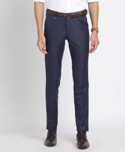 Turtle - Men Poly Viscose Ultra Slim Fit Navy Blue Formal Trouser