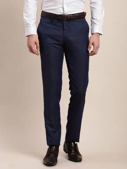 Turtle - Men Poly Viscose Stretch Ultra Slim Fit Navy Blue Formal Trouser