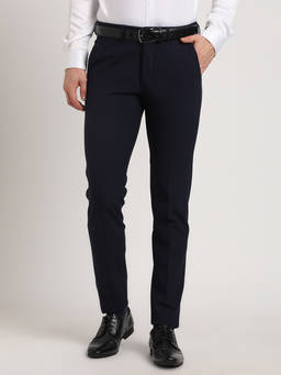 Turtle - Men Poly Viscose Navy Blue Solid Slim Fit Party Trouser