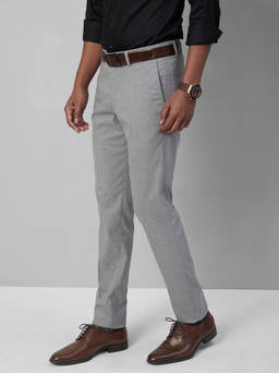 Turtle - Men Poly Viscose Stretch Grey Solid Slim Fit Formal Trouser