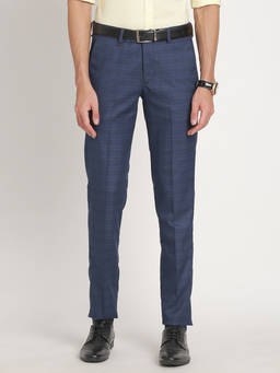 Turtle - Men Poly Viscose Stretch Ultra Slim Fit Light Navy Blue Formal Trouser