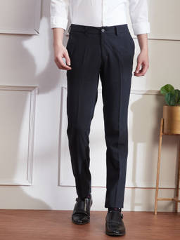 Turtle - Men Poly Viscose Stretch Dark Charcoal Checks Ultra Slim Fit Formal Trouser