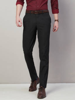 Turtle - Men Poly Viscose Stretch Black Checkered Slim Fit Formal Trouser