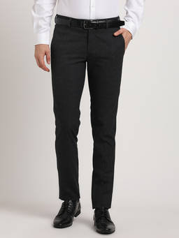 Turtle - Men Poly Viscose Stretch Checkered Ultra Slim Fit Charcoal Formal Trouser