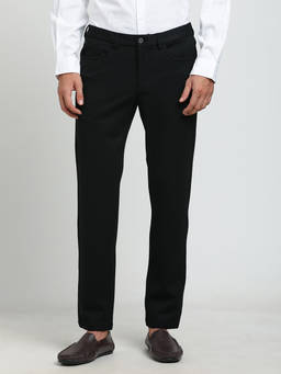 Turtle - Men Knitted Black Solid Slim Fit Casual Trouser