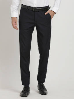 Turtle - Men Viscose Navy Blue Checkered Ultra Slim Fit Formal Trouser