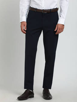 Turtle - Men Knitted Navy Blue Solid Slim Fit Party Trouser