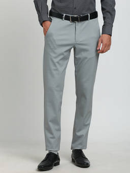 Turtle - Men Knitted Grey Solid Slim Fit Formal Trouser