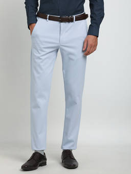 Turtle - Men Knitted Light Blue Solid Slim Fit Party Trouser