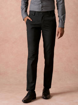 Turtle - Men Poly Viscose Black Solid Slim Fit Formal Trouser