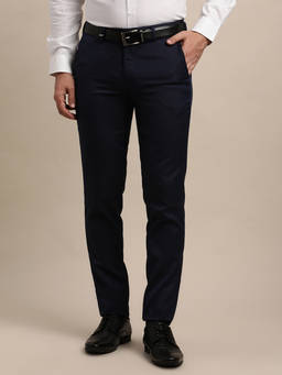 Turtle - Men Poly Viscose Navy Blue Printed Ultra Slim Fit Formal Trouser