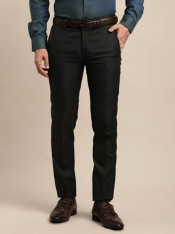 Turtle - Men Poly Viscose Stretch Black Textured Ultra Slim Fit Formal Trouser