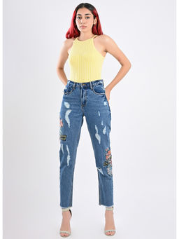FREAKINS - Blue Floral Mom Jeans
