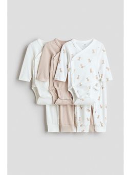 H&M - Unisex Beige 6-Piece Bodysuit And Joggers Set