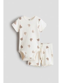 H&M - Girls Beige 2-Piece Ribbed Cotton Set