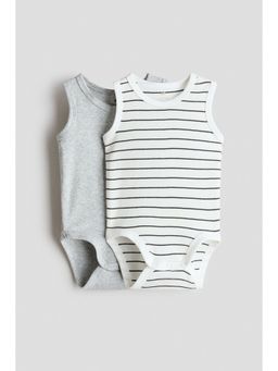 H&M - Unisex Grey 2-Pack Sleeveless Cotton Bodysuits