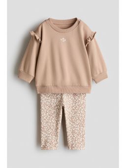 H&M - Unisex Beige 2-Piece Sweatshirt And Leggings Set