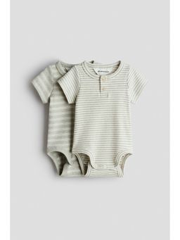H&M - Boys Green 2-Pack Henley Bodysuits
