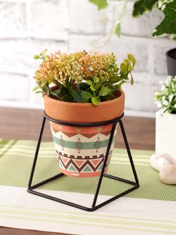 Tayhaa - Brown Printed Ceramic Pot with Stand