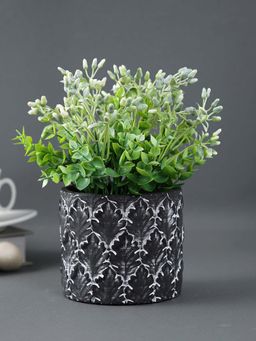 Tayhaa - Leaf Like Texture Ceramic Black Indoor Planter