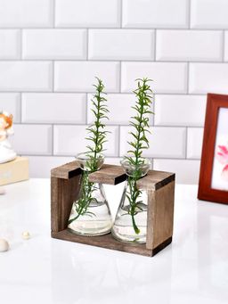 Tayhaa - Tranquil Glass Double Vase with Wooden Stand