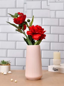 Tayhaa - Cool and Calm Pink Ribbed Ceramic Vase
