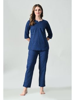 ichaa - Navy Blue Pure Cotton Printed Top and Pyjama