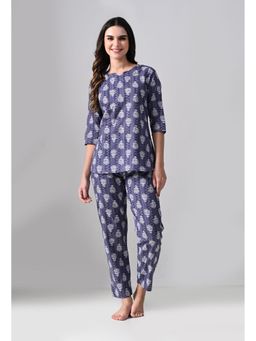ichaa - Purple Pure Cotton Floral Print Top and Pyjama
