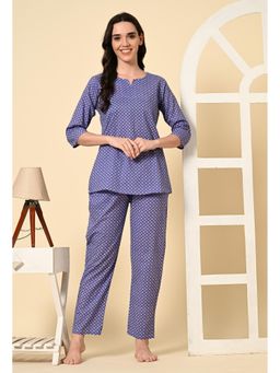 ichaa - Blue Pure Cotton Polka Dot Top and Pyjama