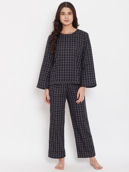 The Kaftan Company - Black Checked Cotton Top and Pyjama