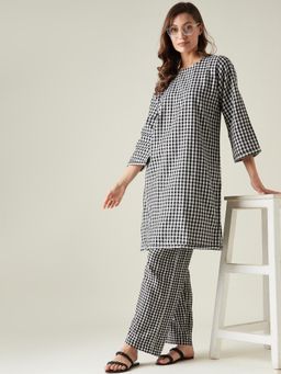 The Kaftan Company - Black Checked Cotton Kurti and Pyjama