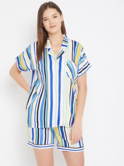 The Kaftan Company - Blue Striped Modal Shirt and Shorts