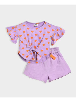 Mi Arcus - Purple Cotton Printed Top With Shorts for Girls (Set of 2)