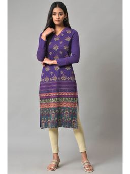 W - Purple Floral Winter Kurta