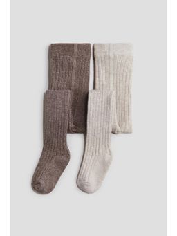 H&M - Kids Beige 2-Pack Ribbed Tights