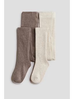 H&M - Girls Beige 2-Pack Rib-Knit Tights