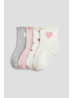 H&M - Girls White 4-Pack Overlocked Socks