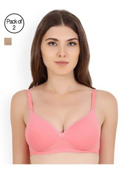 Floret - Pack of 2 Solid Non-Wired Heavily Padded Push-Up Bra - Multi-Color