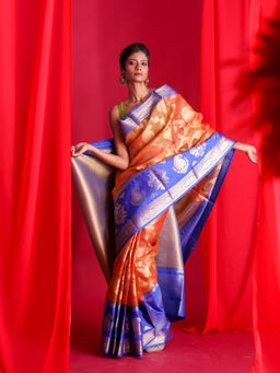 Beatitude - Orange Woven Banarasi Saree with Unstitched Blouse