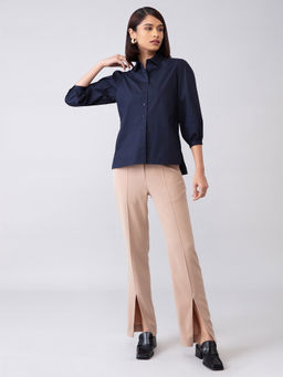 Twenty Dresses by Nykaa Fashion - Work Navy Blue Solid Collar Neck Top