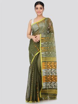 PinkLoom - Women's Soft Cotton Blend Jamdani Saree Without Blouse Piece