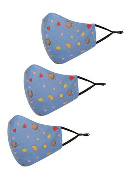 Tossido - Blue Printed Cotton Adjustable Cloth Mask (Pack of 3)