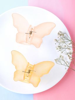 Yellow Chimes - 2 Pcs Butterfly Orange And Pink Clear Hair Claws Clips Butterfly Claws
