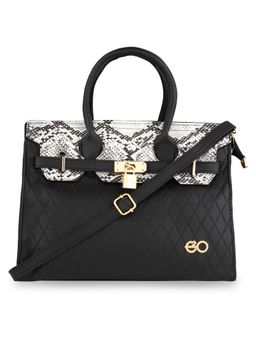 E2O - Animal Print Textured Black Satchel Bag For Women's