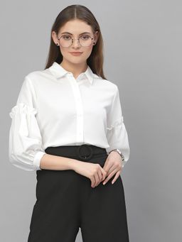 Style Quotient - Women Solid White Polymoss Regular Formal Shirt