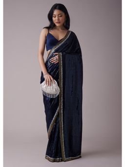 KALKI FASHION - Peacoat Blue Sequins Saree with An Embellished Border with Unstitched Blouse